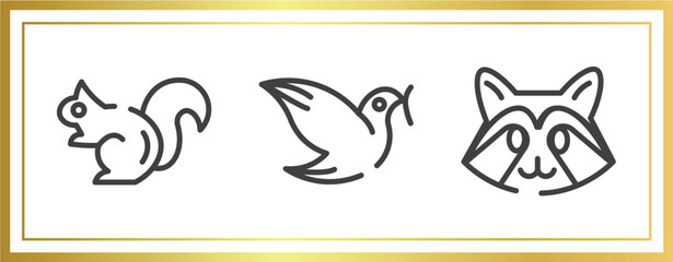 animal head outline icons set. linear icons sheet included chipmunk, dove, racoon vector. © VectorStockDesign