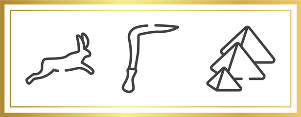 africa outline icons set. linear icons sheet included hare, scythe, pyramid vector.