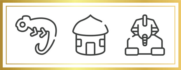 africa outline icons set. linear icons sheet included chameleon, hut, sphinx vector.