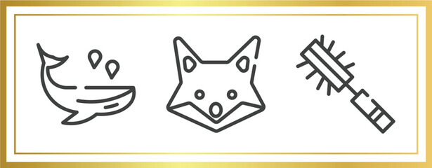 pet grooming outline icons set. linear icons sheet included whale, fox, pet brush vector.