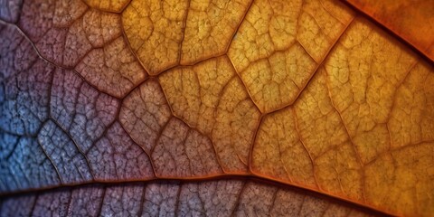 Texture of dry autumn leaf, macro photo as organic nature background. Fall colors leaves texture close up with veins, beauty of nature. Trend botanical design wallpaper, environment pattern backdrop