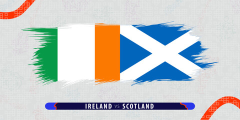 Ireland vs Scotland, international rugby match illustration in brushstroke style. Abstract grungy icon for rugby match.