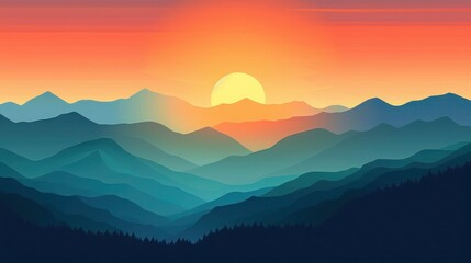 Obraz premium illustration photo of relax with mountain sunset view