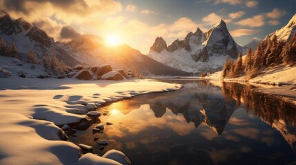 Generate a photography of sunset in the mountains