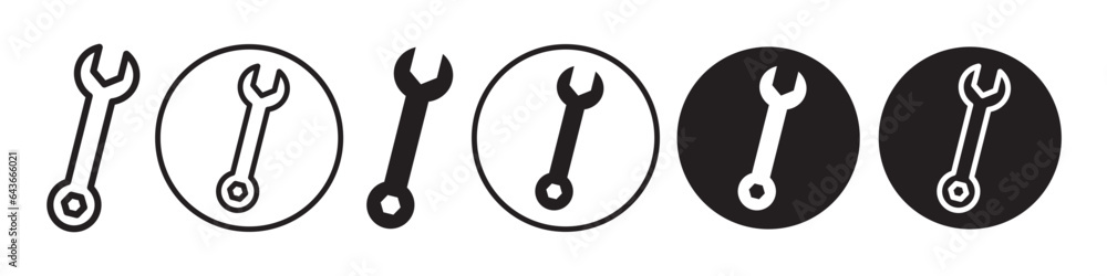 Wall mural wrench icon. mechanical work metal instrument symbol. bolt tightening spanner tool vector set.