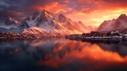 Fototapeta na wymiar sunrise over the snow mountains