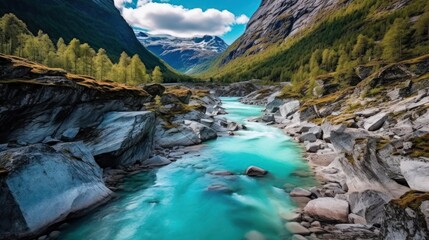Generate a photography of the river in the mountains
