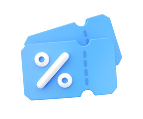 Discount coupon 3d render icon - sale promo label, price tag with percent