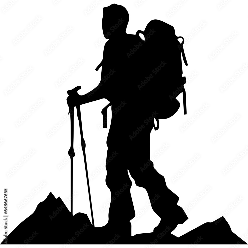 Wall mural man hiking mountain with stick