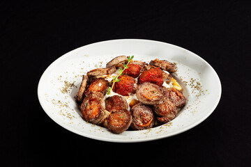 The chef-prepared main course meal consisting of meat, chicken, rice, potatoes, and pasta
