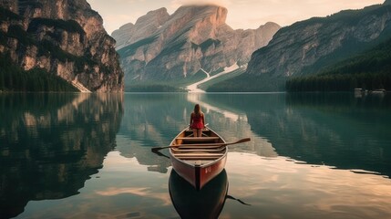 Generate a photography of canoe on lake