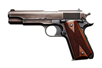 Glittering Colt 1911 Gun Isolated on Transparent PNG Background, rendering. Generative AI