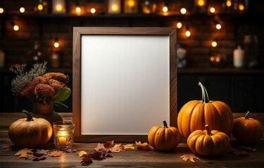 Tabletop mock up frame, pumpkin theme Halloween decor with playful charm