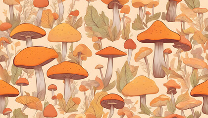 seamless background with mushrooms, seamless pattern with mushrooms, autumn illustration