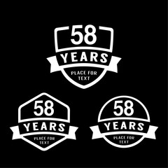 58 years anniversary celebration logotype. 58th anniversary logo collection. Set of anniversary design template. Vector illustration.
