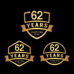 Obraz premium 62 years anniversary celebration logotype. 62nd anniversary logo collection. Set of anniversary design template. Vector illustration.