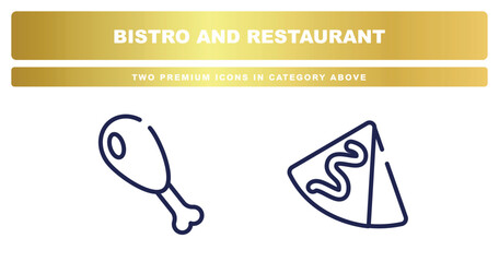 two premium icons from bistro and restaurant collection. outline icons set included fried chicken thighs thin line, crepe and cream thin line vector.