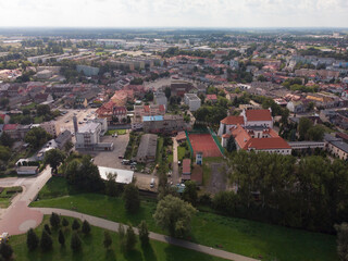 Łowicz z lotu ptaka latem/Lowicz town aerial view in summer, Łódź Voivodeship, Poland