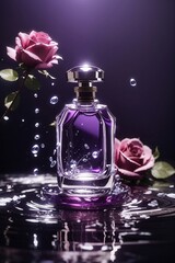 Obraz na płótnie Canvas An unlabeled perfume bottle, elegantly adorned with delicate roses in a luxurious shade of purple