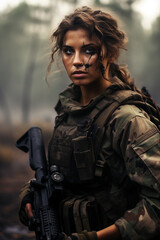 Obraz premium portrait of a modern military woman covered with mud