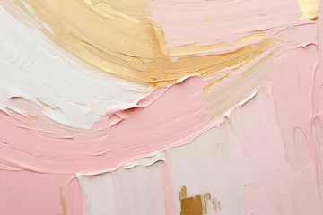  パレットナイフの油絵・抽象背景バナー）淡いピンクと白と金色 © Queso