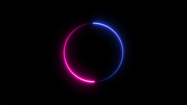 Abstract beautiful blue purple neon light loading circle on the black background 4k animation 