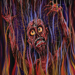 Fantasy illustration about a man in hell.