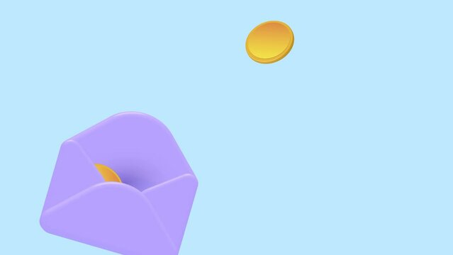 An opened envelope with cash. Gift, accumulation, donation. Animation, illustration.