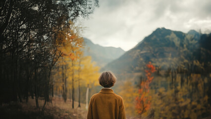 Woman looking at autumn with Copyspace.