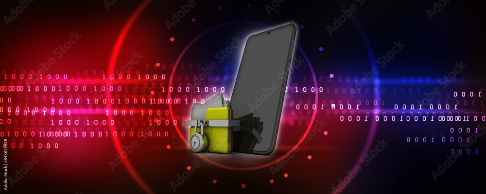 Poster 3d rendering mobile folder storage protection lock