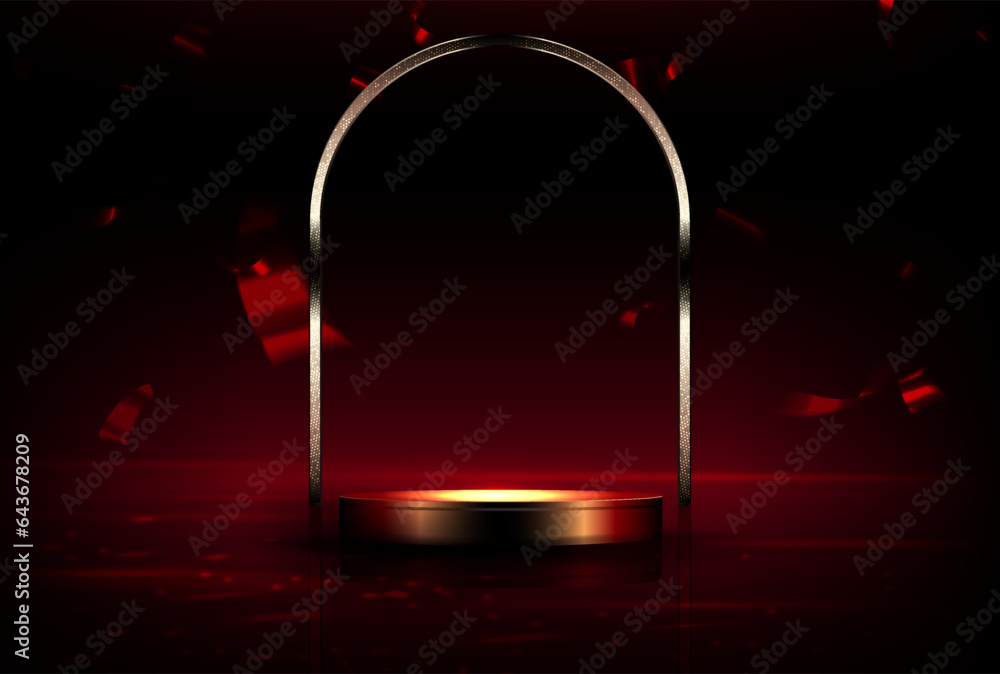 Canvas Prints dark composition with bright beams of light on a round stage