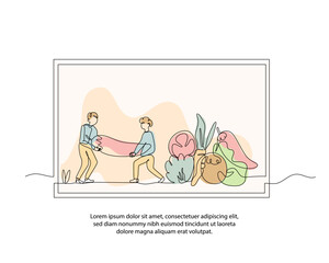 One line about nutritious food poster drawing with frame. Abstract minimal continuous line wall decor.