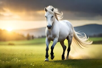 Obraz na płótnie Canvas white horse in the field generated ai