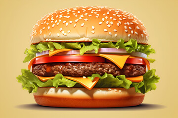 Plant based meat. Veggie burger, cheeseburger or hamburger on pink background. Fast food.
