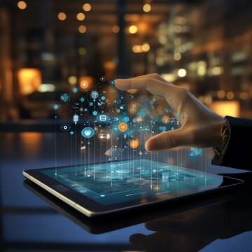 person using computer, hand tiping on tablet, social media, network