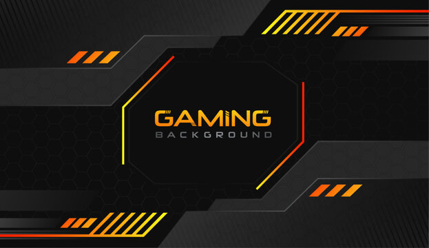 Abstract futuristic black and yellow, orange gradient, gaming background with modern shapes