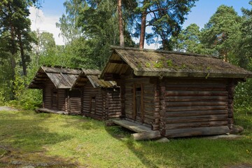 Chimneyless huts from Kaukola, Karelian Isthmus, Seurasaari Open-Air Museum, Helsinki, Finland.