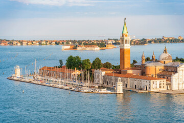 Aerial view of San Giorgio Maggiore island and church in Venice, Italy - obrazy, fototapety, plakaty