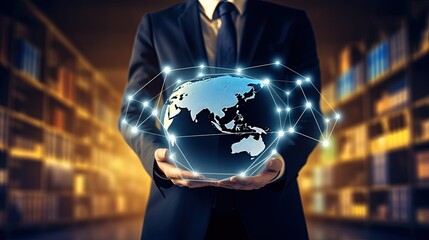 Businessman and global logistics network distribution and transportation, Smart logistics, Innovation future of transportation on large warehouse center