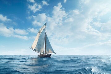 Fototapeta premium Sailboat glides lightly on the waves of a pristine ocean