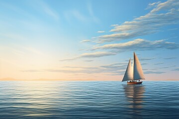 Sailboat glides lightly on the waves of a pristine ocean