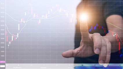 The digital stock market has positive financial indicators. Exposure double growth chart futuristic economic currency investor data analysis money exchange concept