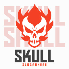 Fiery Devil Skull Illustration: Logo, Mascot, Vector Graphics for Sports and E-Sports, Flaming Demon Skull Face Mascot