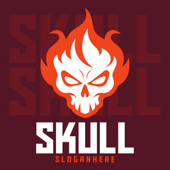 Illustrated Skull on Fire: Logo, Mascot, Illustration, Vector Graphic for Sports and E-Sports Teams, Fiery Demon Face Mascot Head