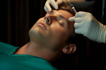 Man Undergoing Botox Treatment: A Close-Up Portrait of Aesthetic Medicine