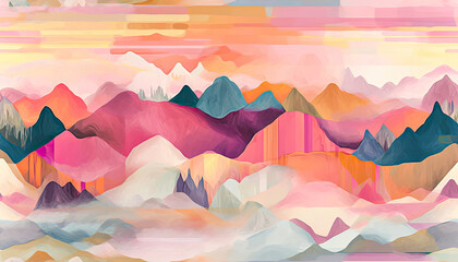 Dreamy Mountains: A Colorful Abstract Landscape,abstract watercolor painting