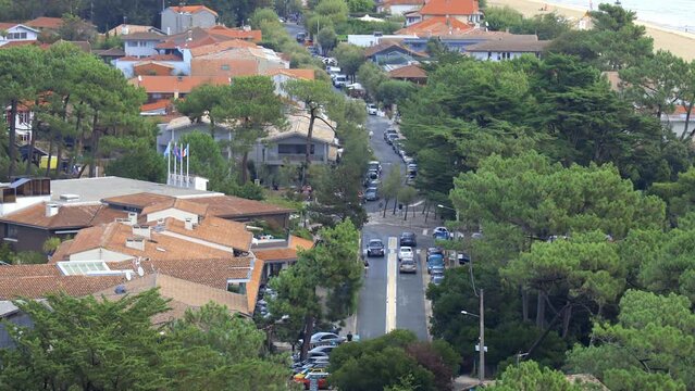 Aerial view of the Boulevard de la Plage street in Cap Ferret, France