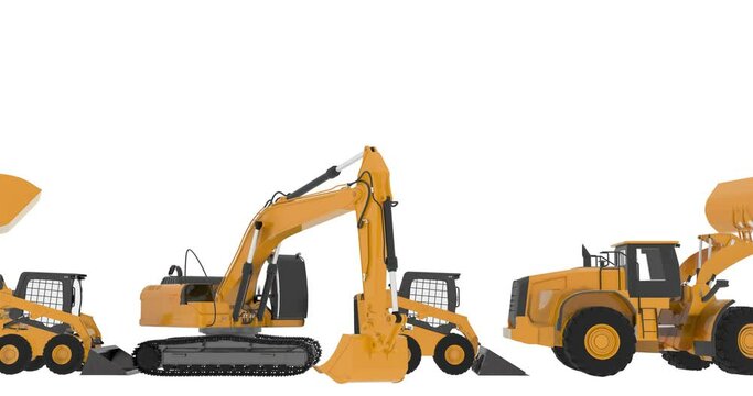 heavy construction machinery, wheeled and tracked excavator, wheeled mini excavator, abstraction, 3d render