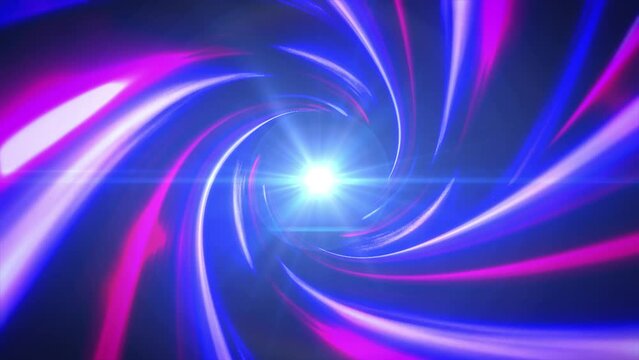 Neon funnel with colorful twisting rays,Curved bright lines on a black background resembling tornado