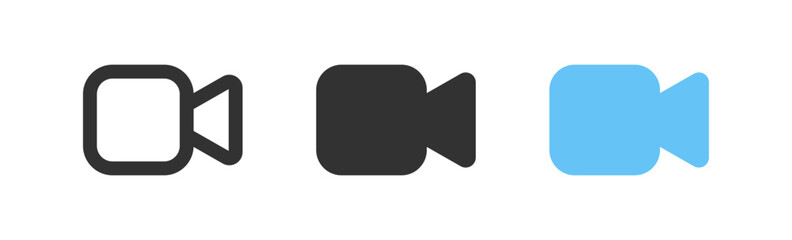 Video camera icon. Camcorder signs. Movie symbol. Recording film symbols. Photo cam icons. Black, blue color. Vector isolated sign.